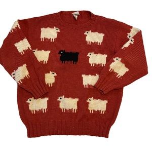 Vintage Red Knit Sweater Sheepwool Lamma Sweater XL